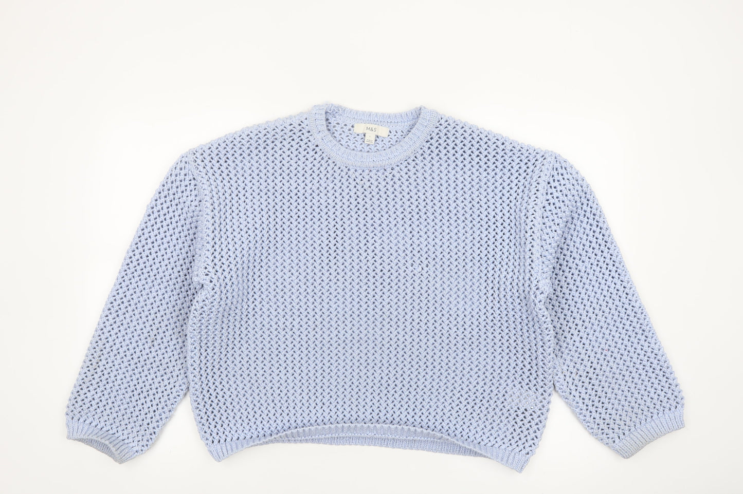Marks and Spencer Womens Blue Open-Knit Polyester Pullover Jumper L