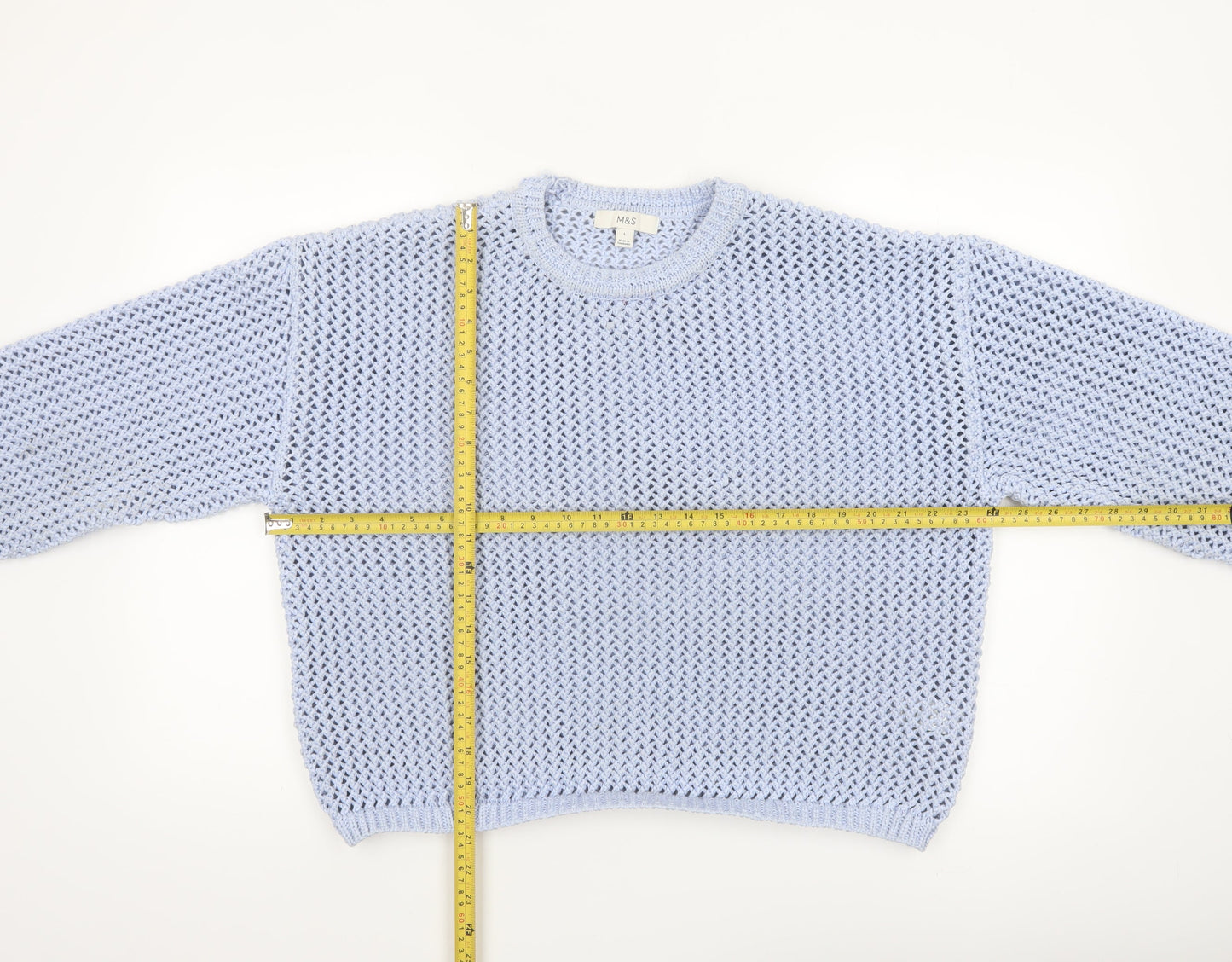 Marks and Spencer Womens Blue Open-Knit Polyester Pullover Jumper L