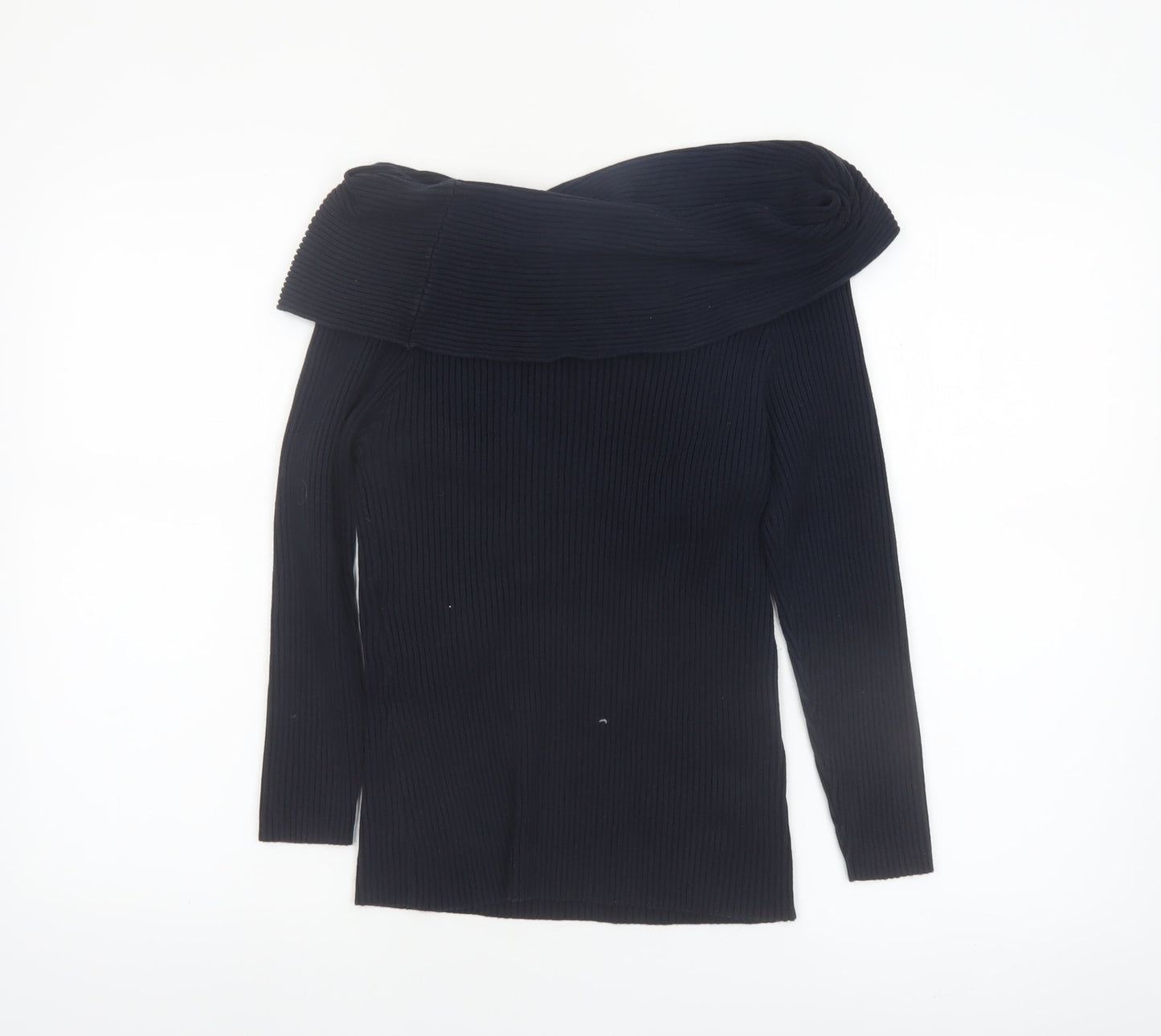 Mint Velvet Women’s Black Size 12 Off Shoulder Rib Knit Jumper