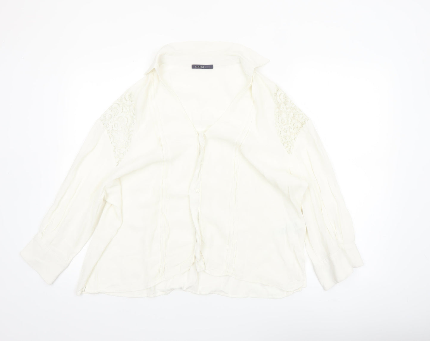 Marks and Spencer Women Ivory Lace Shoulder Long Sleeve Viscose Blouse Size 16