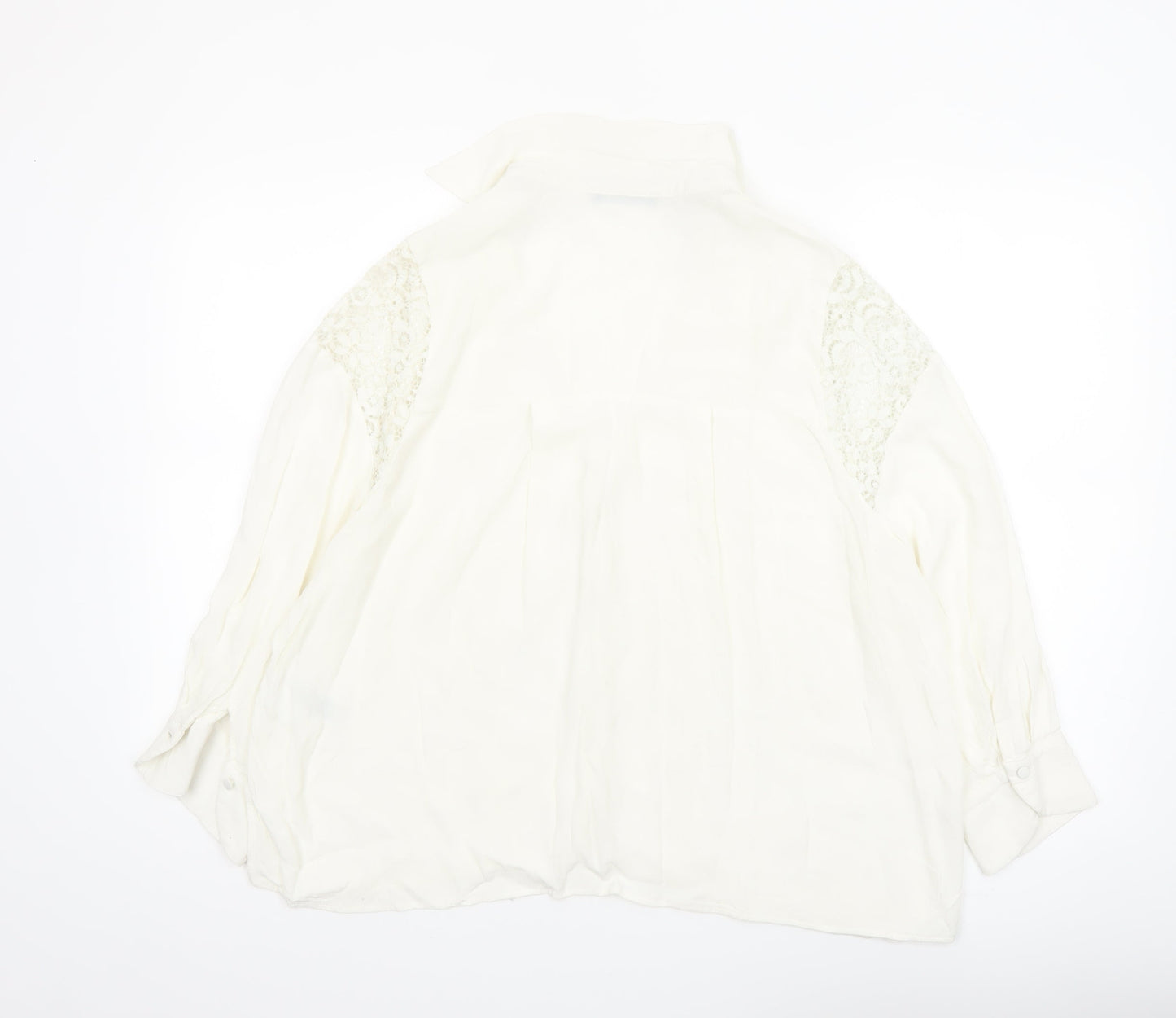 Marks and Spencer Women Ivory Lace Shoulder Long Sleeve Viscose Blouse Size 16