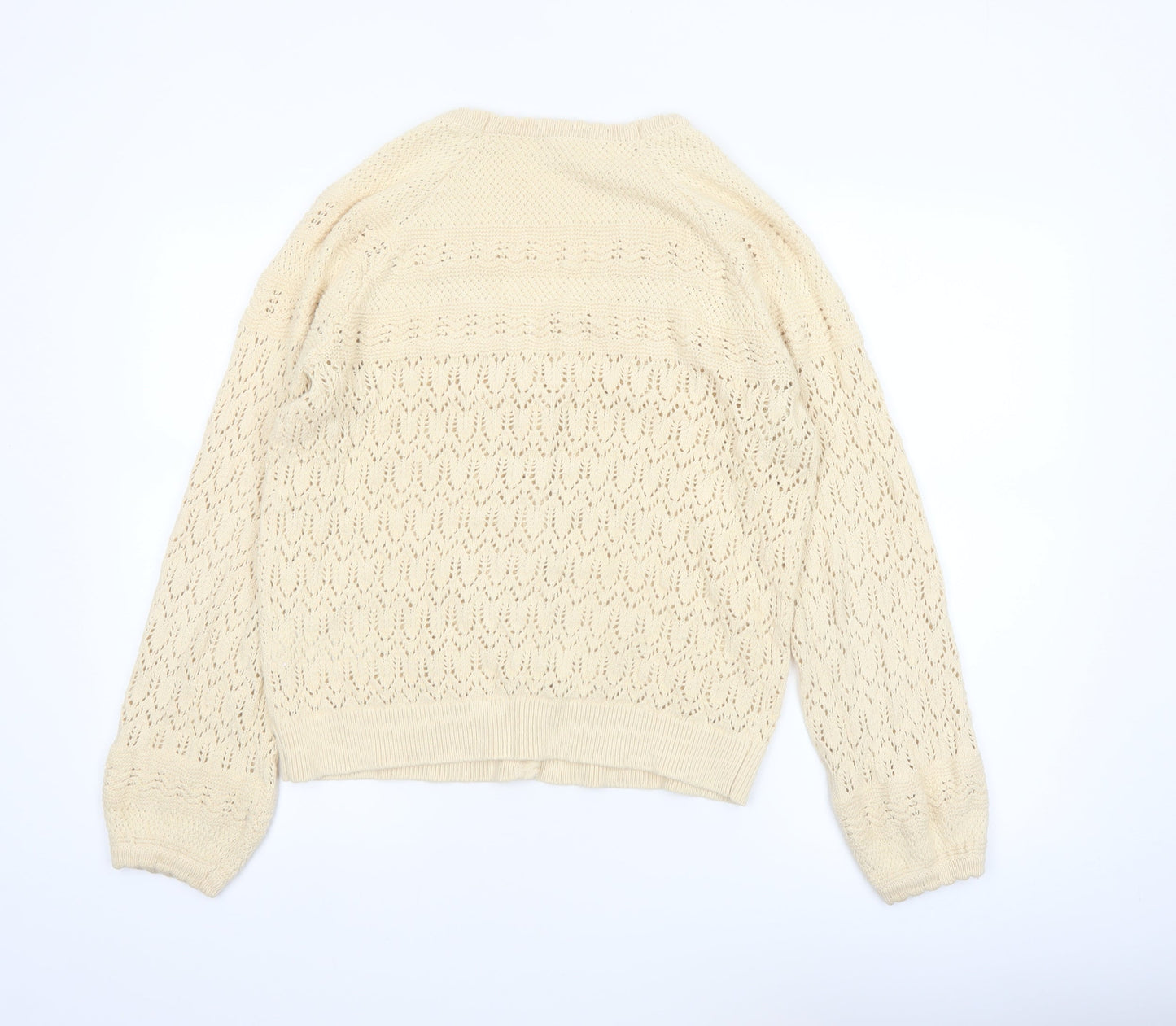 Boden Women Beige Cotton V-Neck Cardigan M Long Sleeve Knit