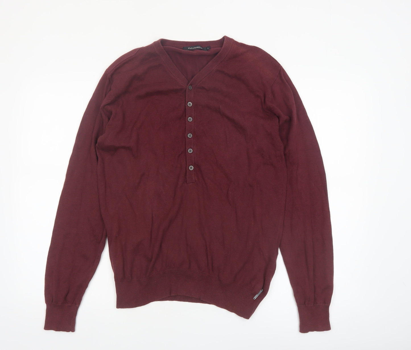 Fullcircle Men's Red Cotton Henley Jumper Size L