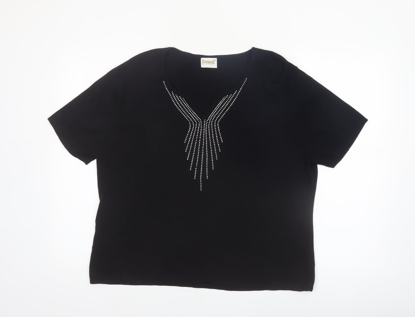 Roman Originals Women's Black L Basic Beaded V-Neck T-Shirt