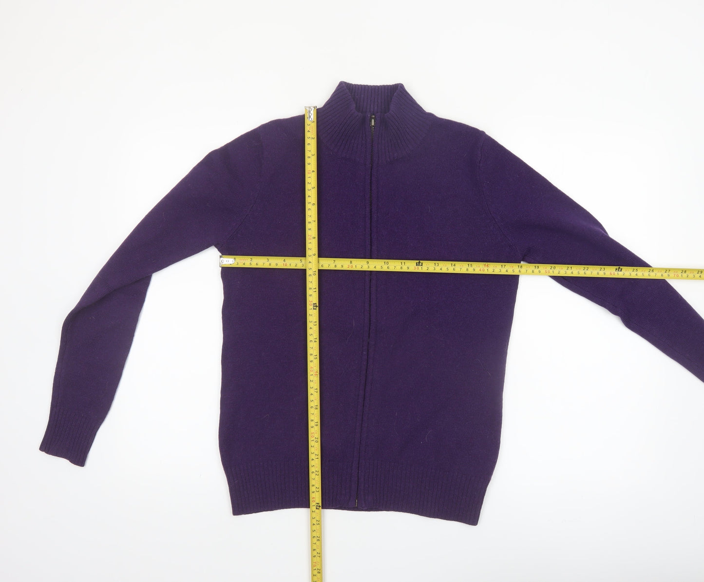 WoolOvers Women's Purple Full Zip Mock Neck Lambswool Jumper Size S