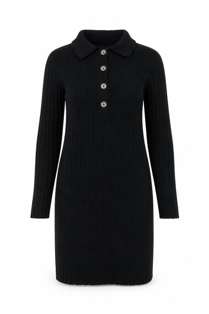 Brave Soul Women's Black Knit Collared Long Sleeve Shirt Dress M