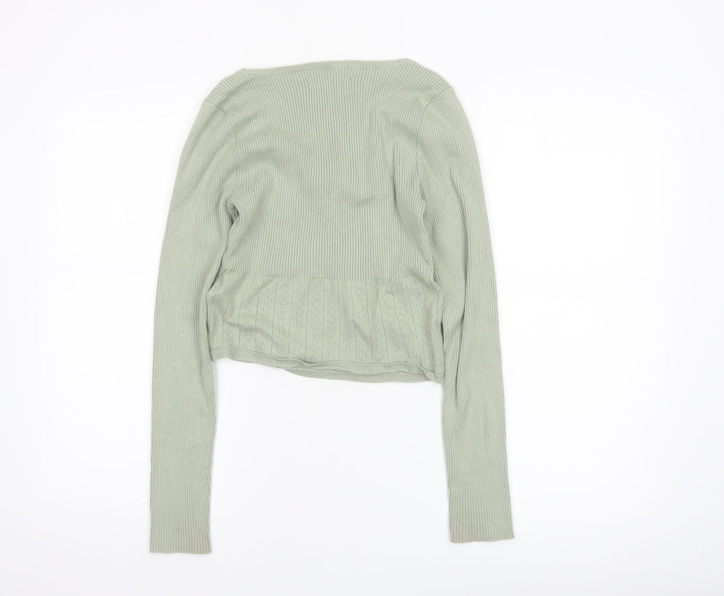 Hollister Women’s Green Knit Cardigan M Scoop Neck Long Sleeve