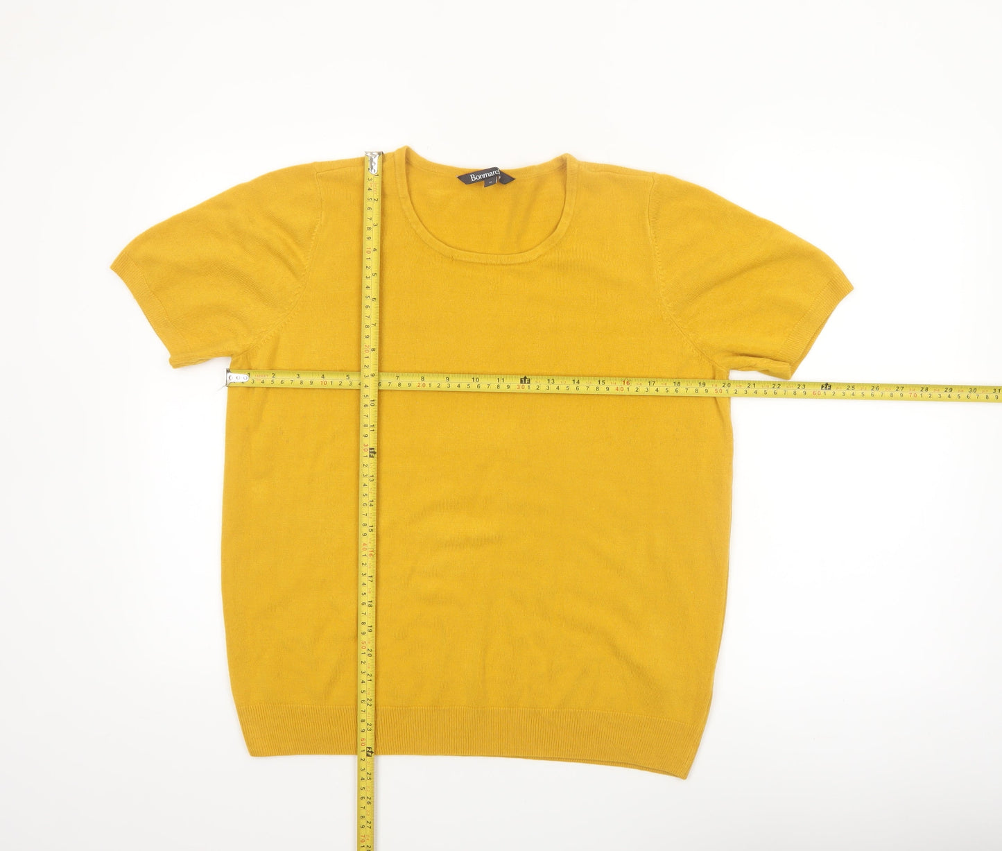Bonmarché Women's Yellow Acrylic Short Sleeve Scoop Neck Jumper Size 18