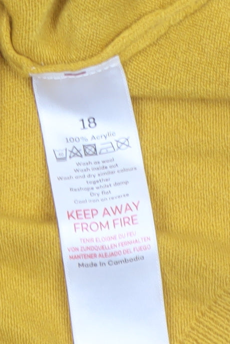 Bonmarché Women's Yellow Acrylic Short Sleeve Scoop Neck Jumper Size 18