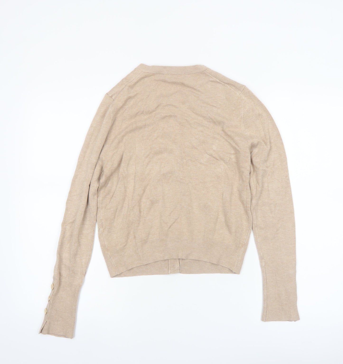 Zara Women Beige Knit Cardigan Size 12 Crew Neck Button Front