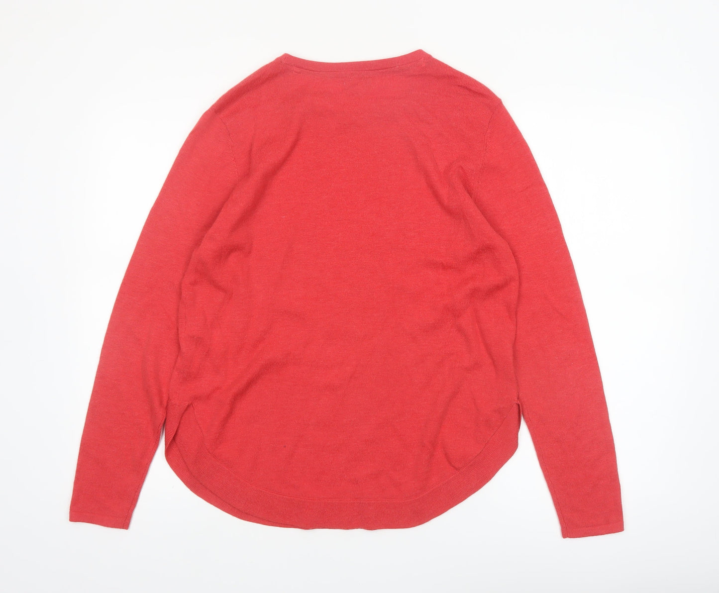 Fat Face Women Red Crew Neck Wool Blend Long Sleeve Pullover Jumper Size 12