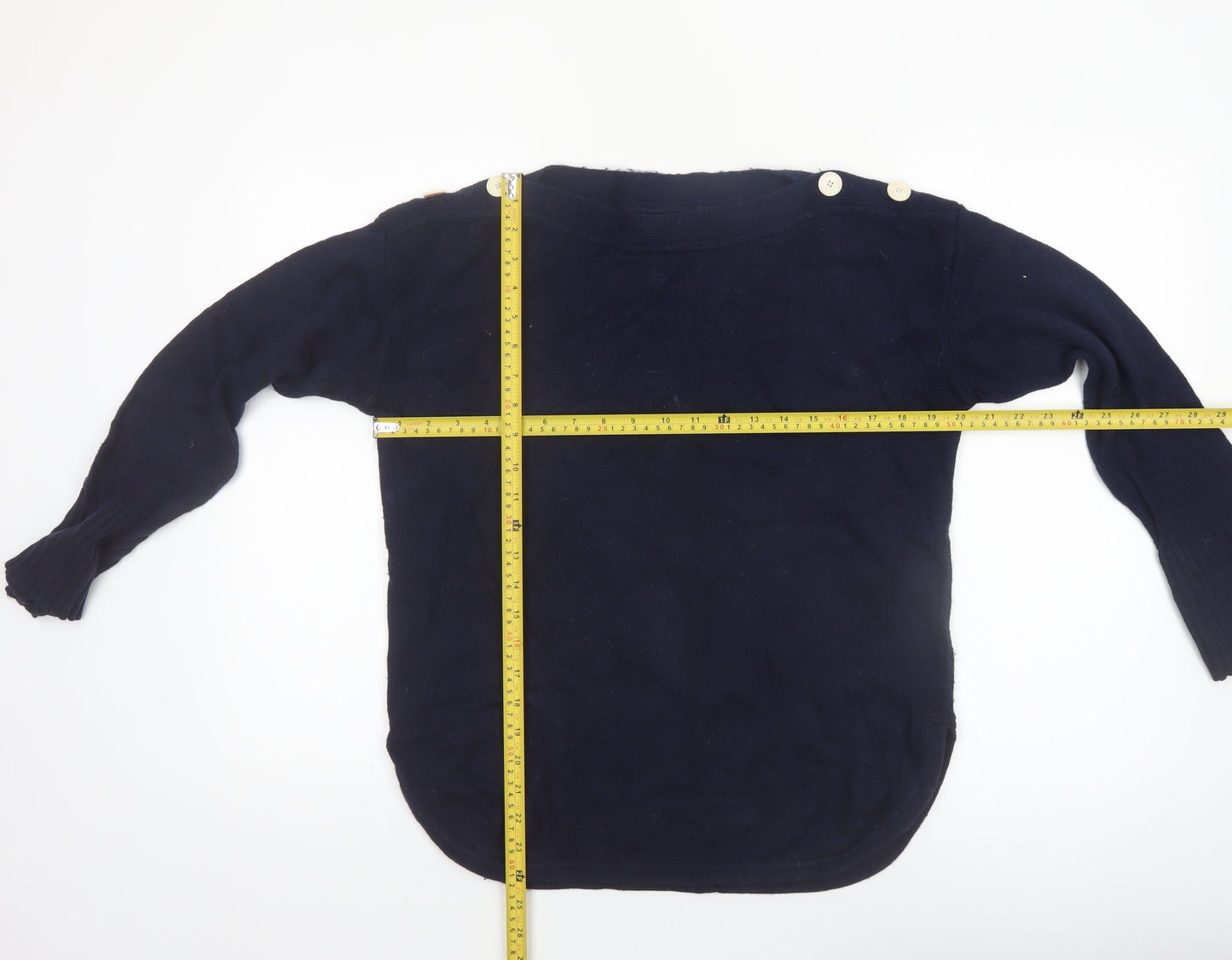 Jigsaw Women's Navy Blue Small Boat Neck Wool Cotton Jumper