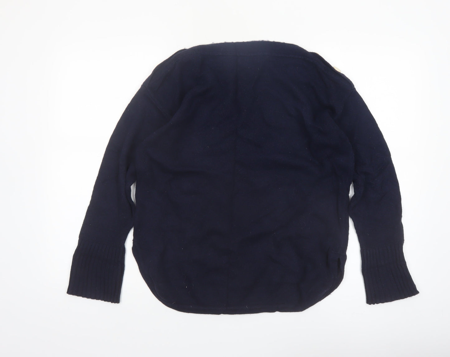 Jigsaw Women's Navy Blue Small Boat Neck Wool Cotton Jumper