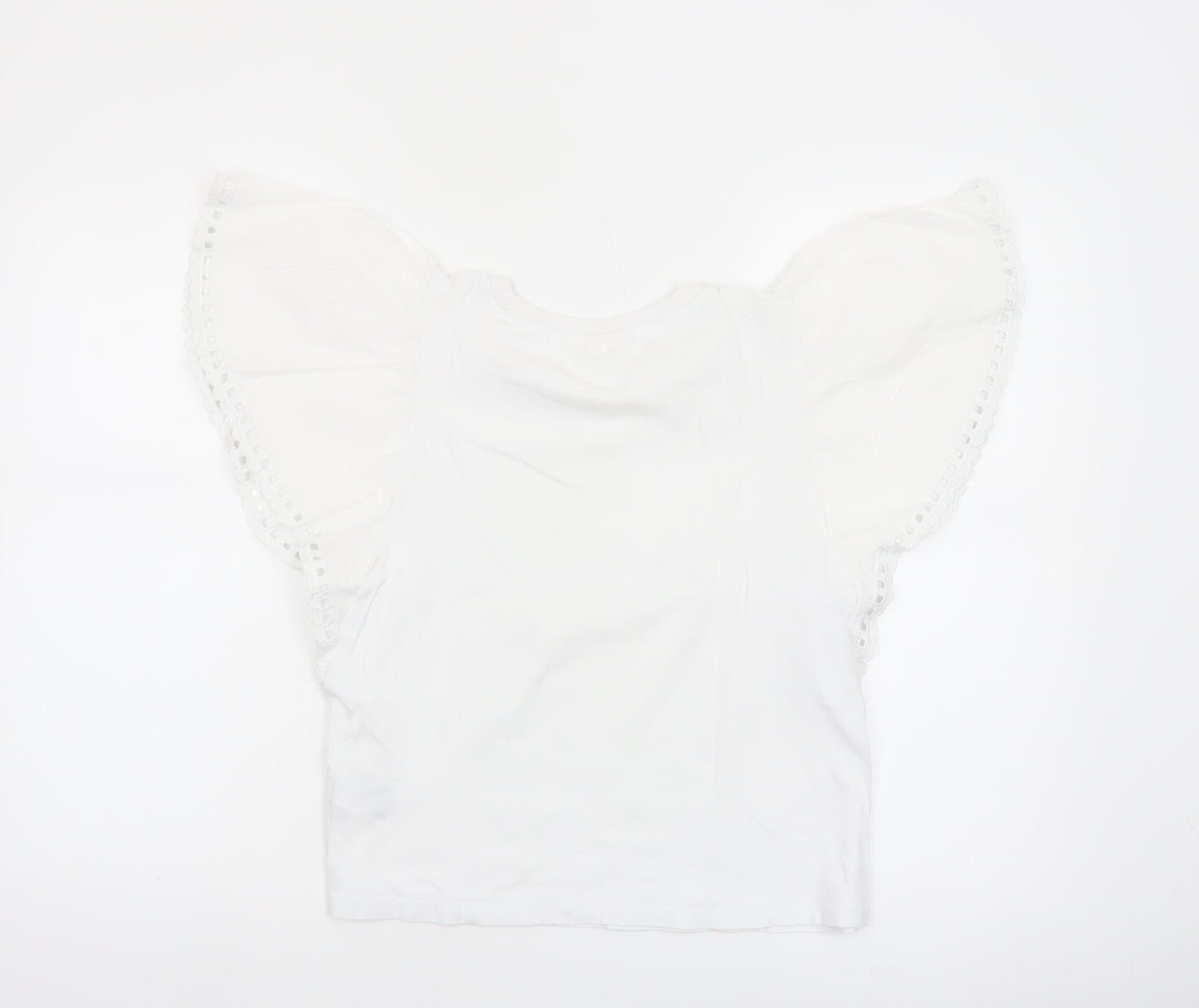 H&M Women’s White Flutter Sleeve Cotton T-Shirt Size 10