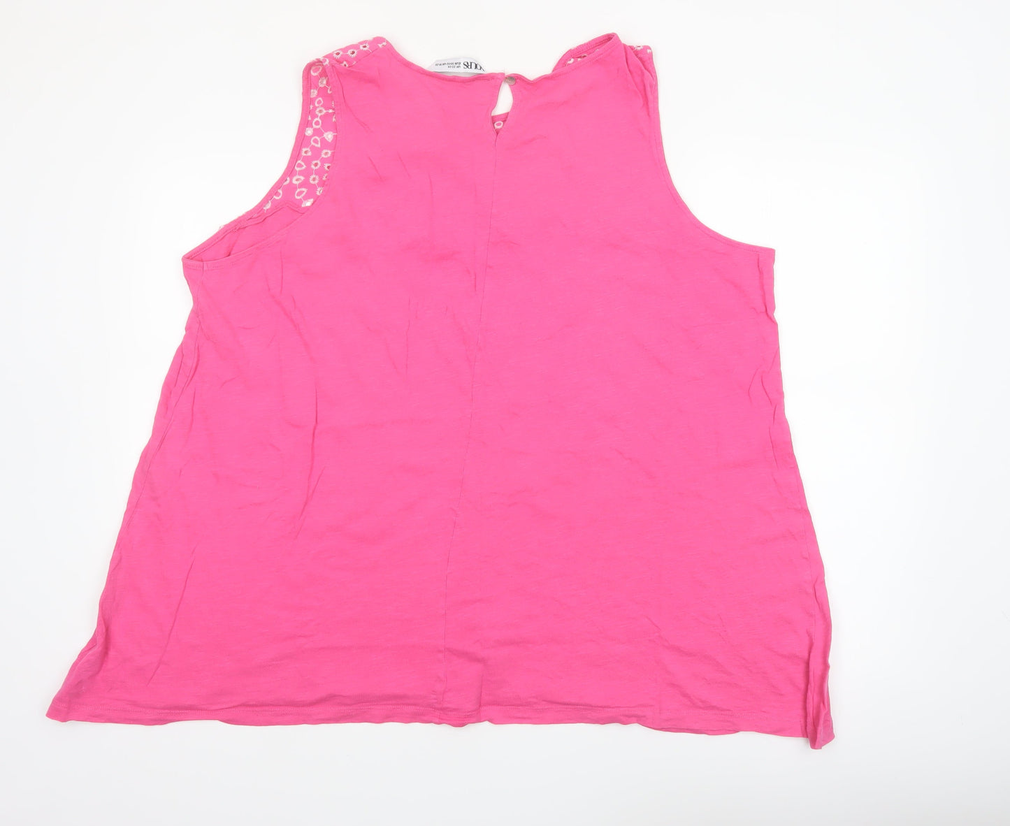Yours Clothing Women Pink Embroidered Cotton Plus Size 22 Sleeveless Top
