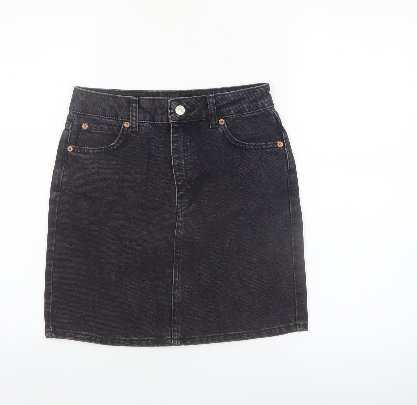 Topshop Women Black Denim Short Skirt Size 6 High Waist Pencil