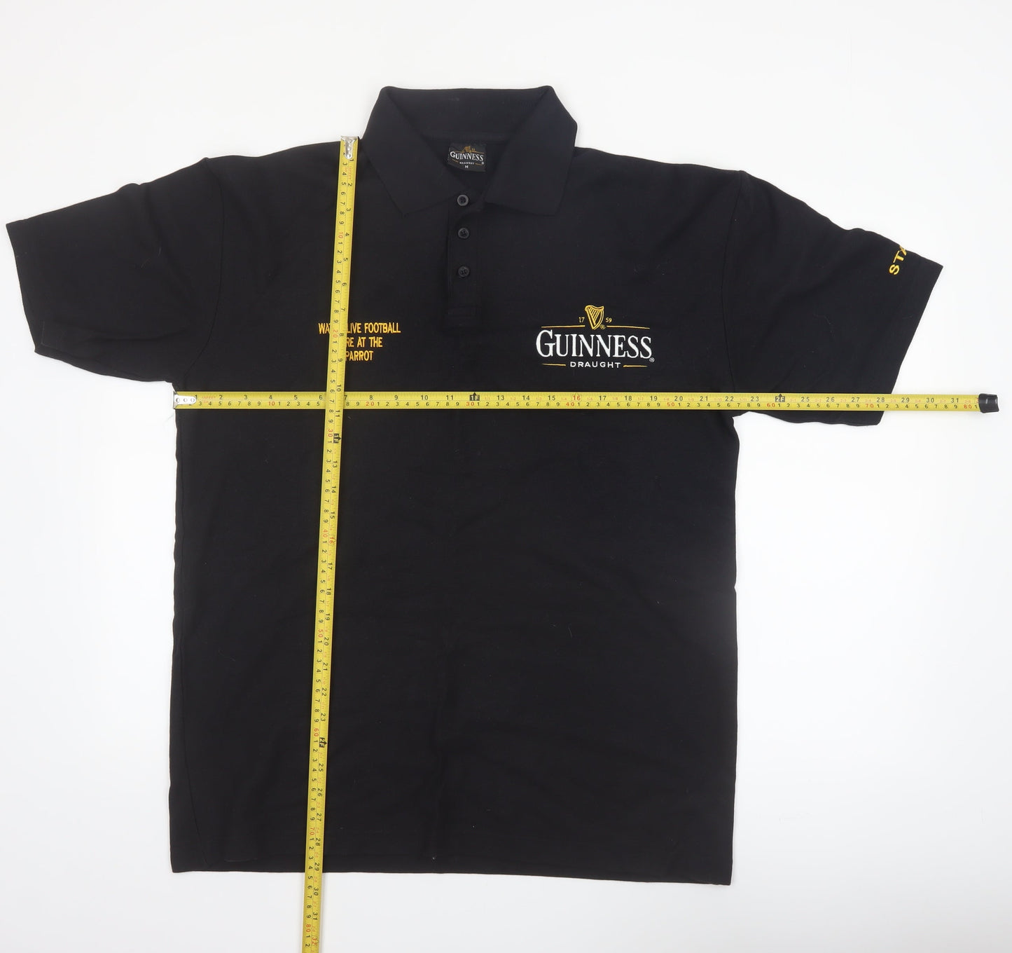 Guinness Men's Black Embroidered Logo Polo Shirt Size M