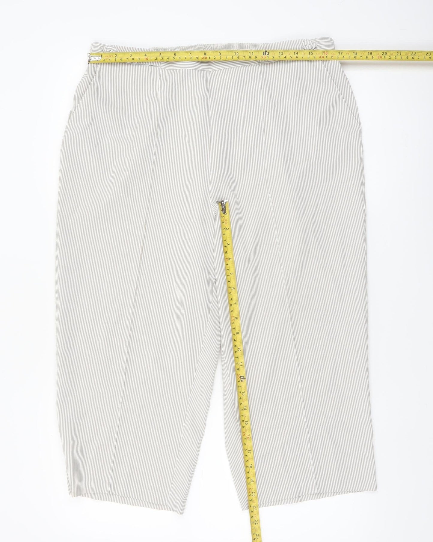 Bm Women’s Beige Striped Cropped Trousers Size 16 Cotton Blend