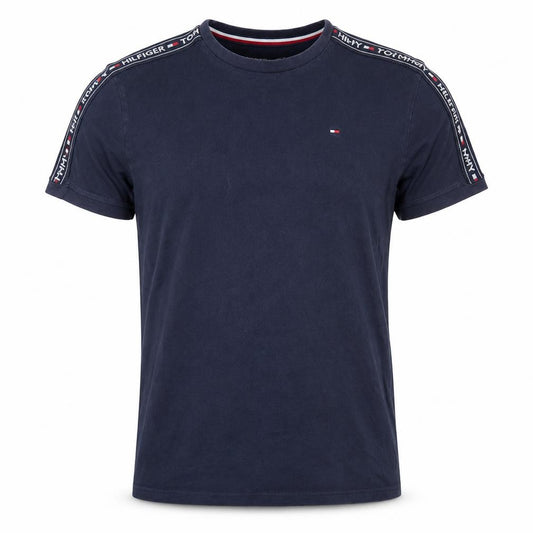 Tommy Hilfiger Men Navy Blue Short Sleeve Logo Tape Cotton T-Shirt S