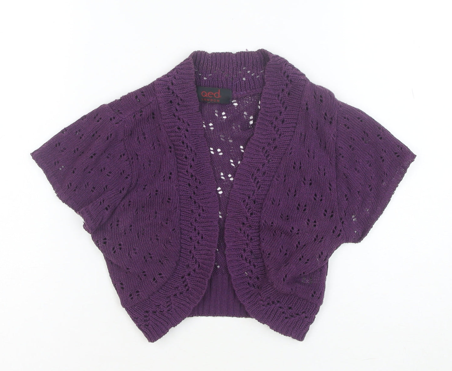 QED London Women's Purple Open Knit Short Sleeve Cardigan Size 10