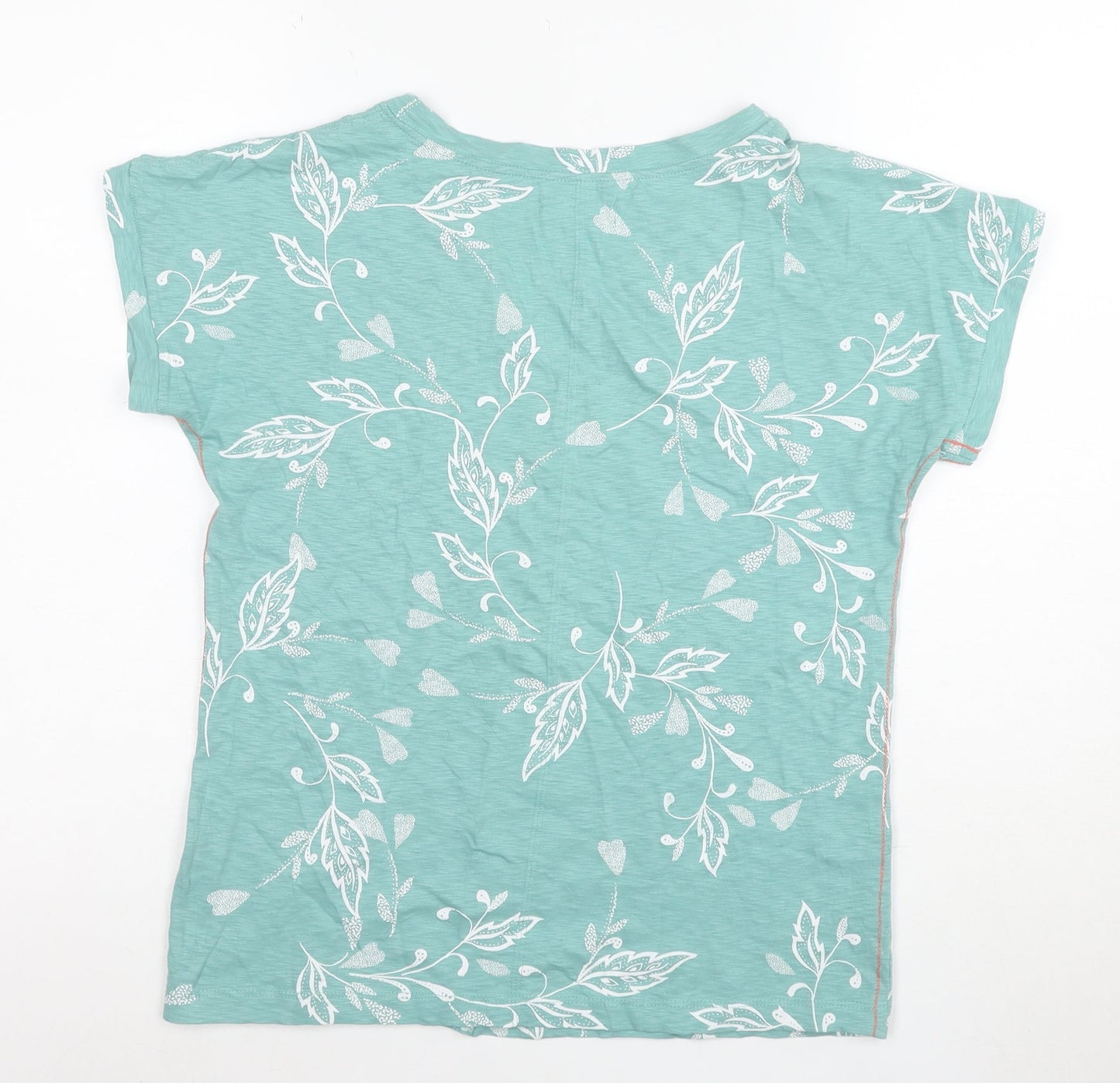 White Stuff Womens Green Floral V-Neck Cotton T-Shirt Size 8