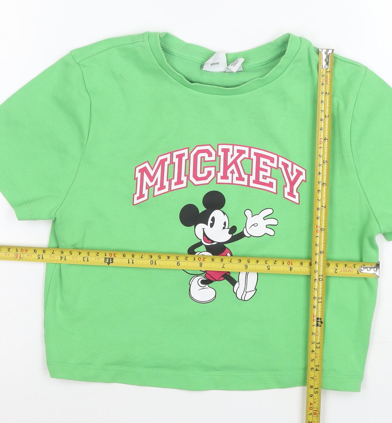 Disney Women’s Green Mickey Mouse Cropped T-Shirt Size M 12/14