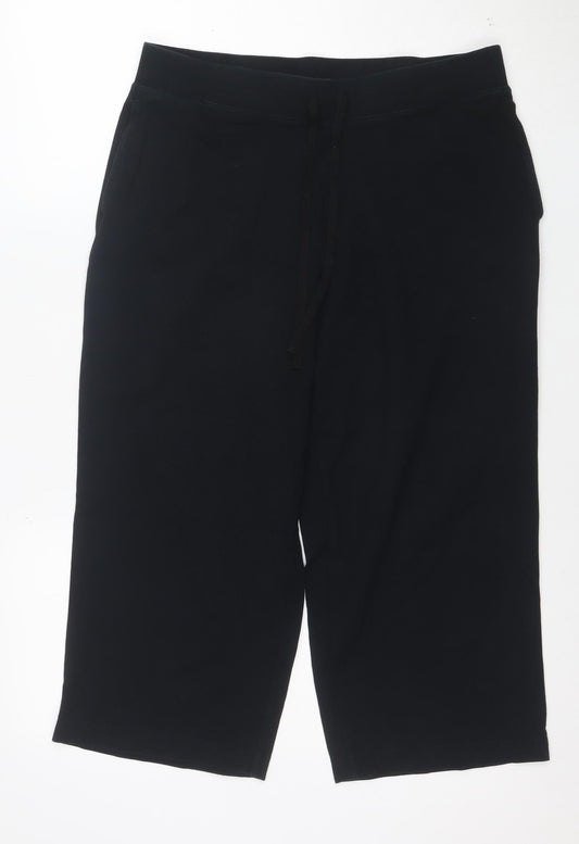 Karen Scott Women Black Capri Activewear Trousers M Cotton Stretch
