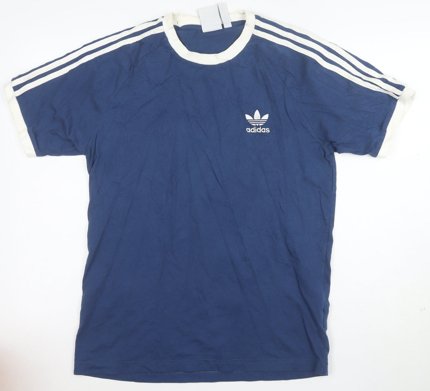 adidas Men Blue Crew Neck Short Sleeve Retro Sports T-Shirt M