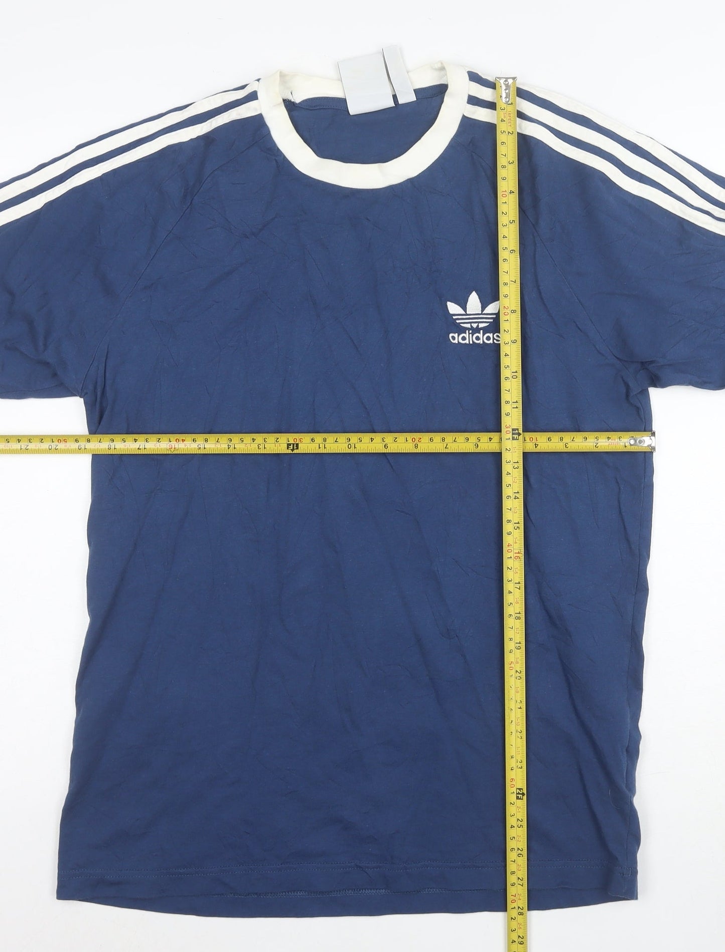 adidas Men Blue Crew Neck Short Sleeve Retro Sports T-Shirt M