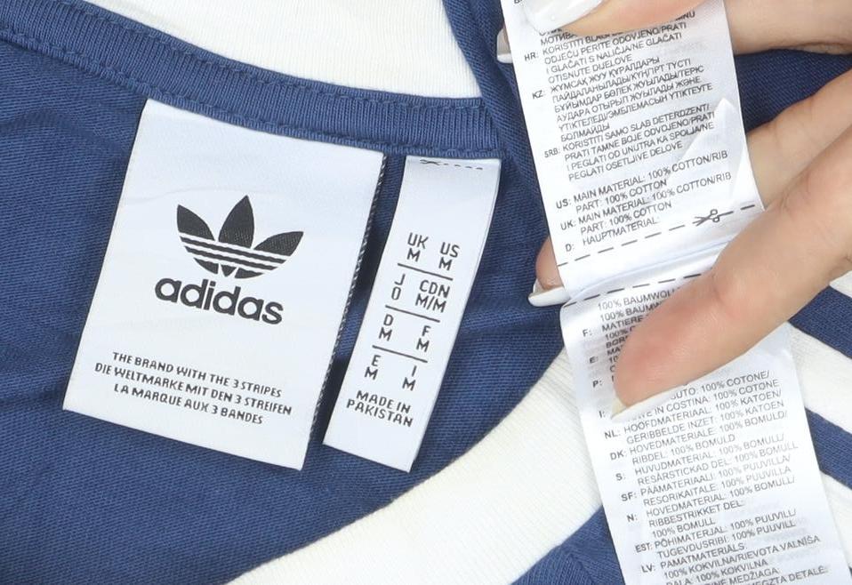 adidas Men Blue Crew Neck Short Sleeve Retro Sports T-Shirt M