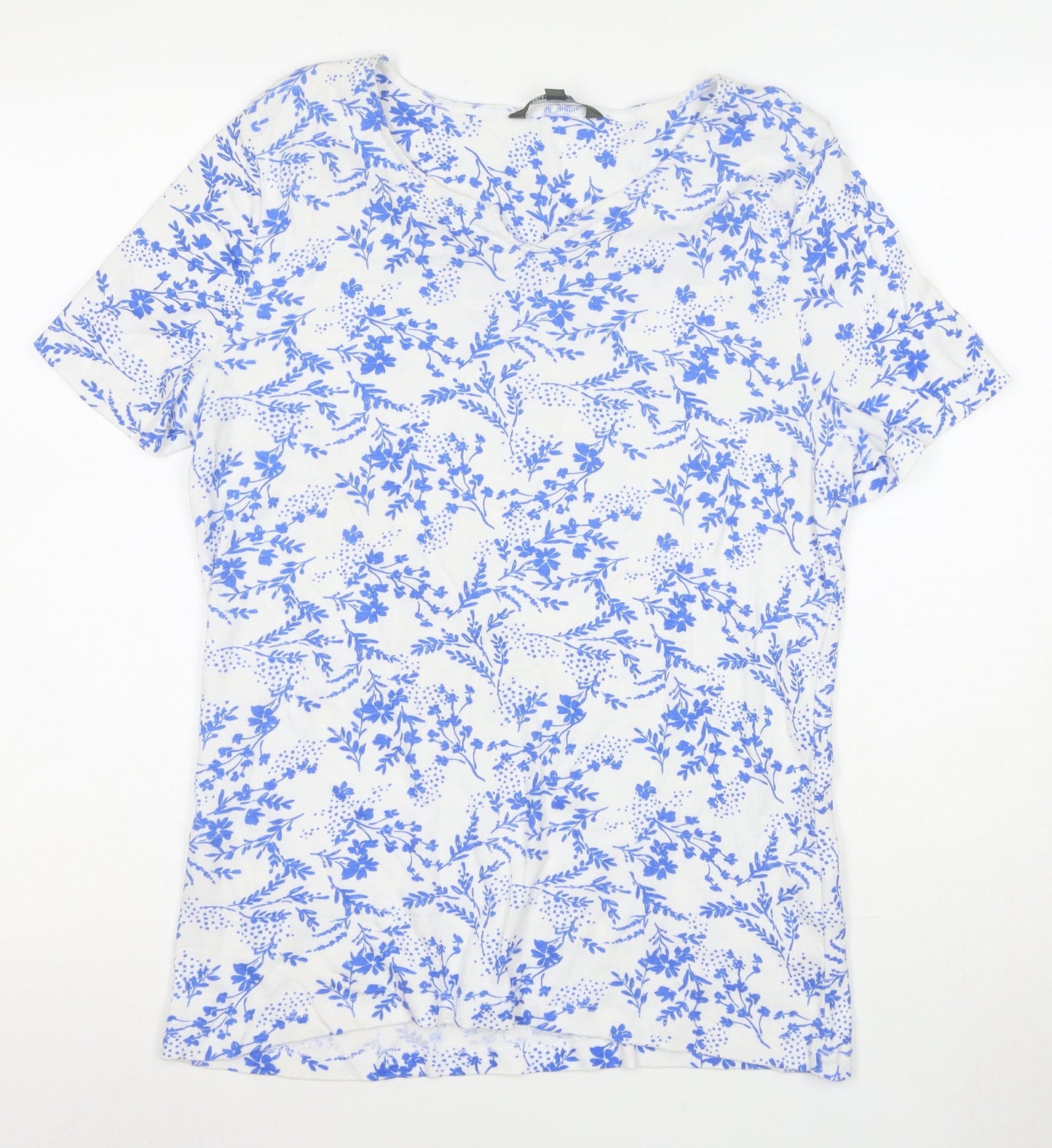 Bonmarche Women's Blue Floral Cotton V-Neck T-Shirt Size 16