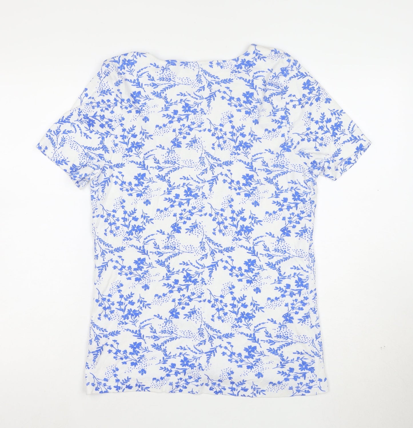 Bonmarche Women's Blue Floral Cotton V-Neck T-Shirt Size 16