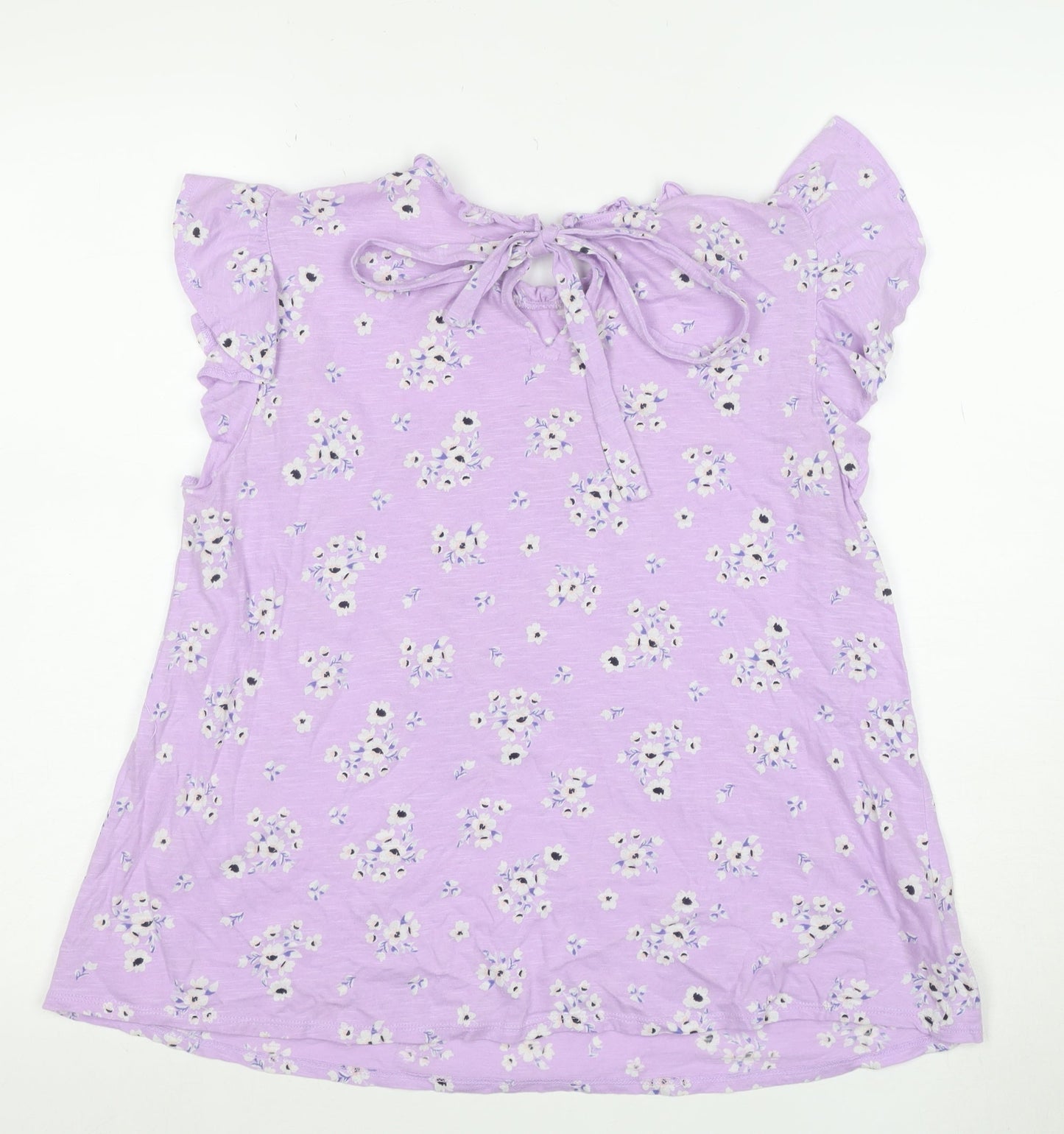 LOFT Outlet Women’s Purple Floral Ruffle Short Sleeve Cotton Tunic Blouse Size S
