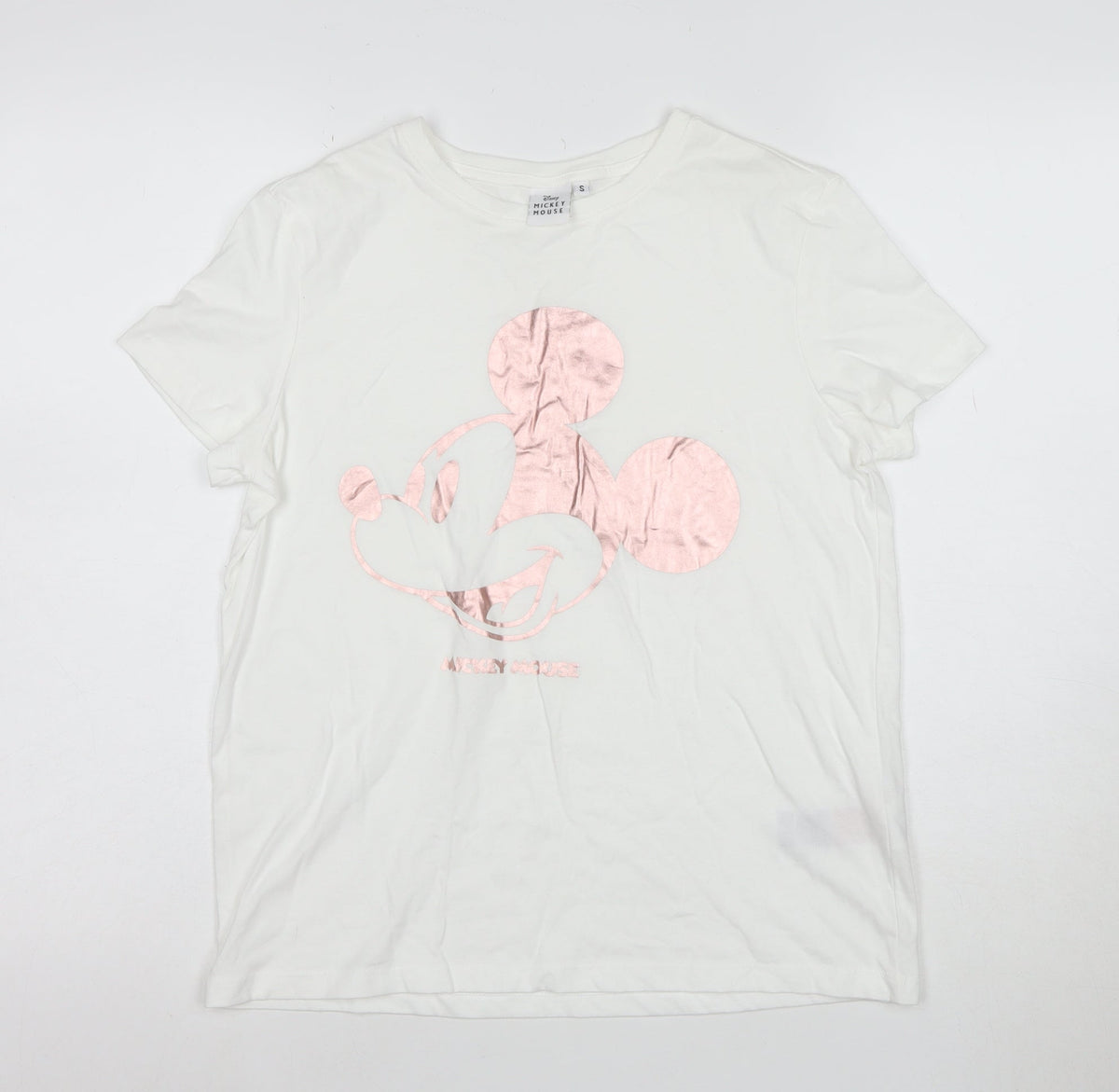 Front view of Disney Women’s White Mickey Mouse Short Sleeve Cotton T-Shirt S