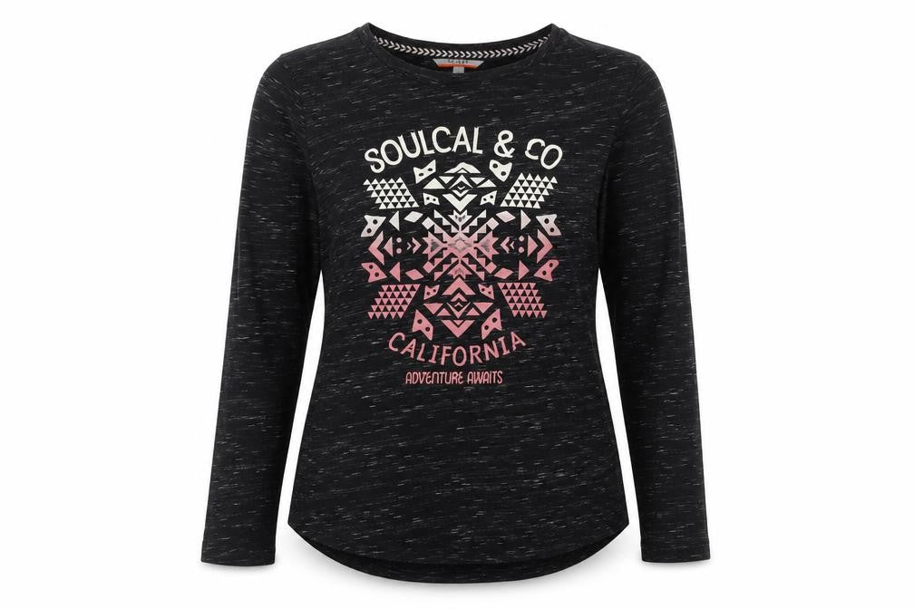 SoulCal Womens Black Long Sleeve Graphic T-Shirt Size 12