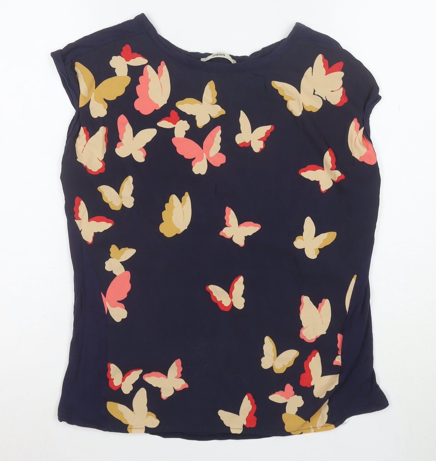Oasis Women's Blue Butterfly Print Sleeveless Blouse Size S