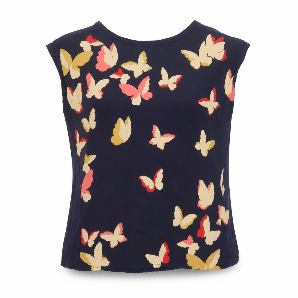 Oasis Women's Blue Butterfly Print Sleeveless Blouse Size S