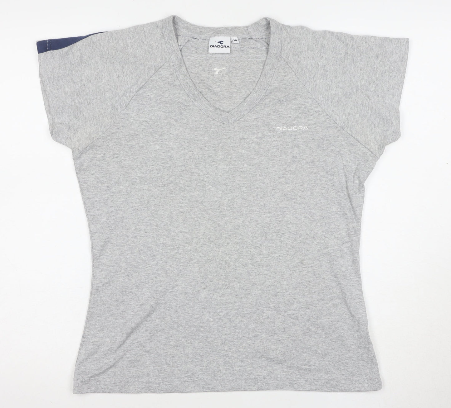 Diadora Womens Grey V-Neck Short Sleeve T-Shirt Size 16