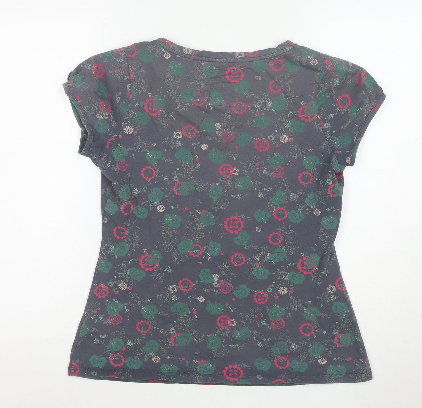 Mantaray Womens Grey Floral Cotton Scoop Neck T-Shirt Size 12