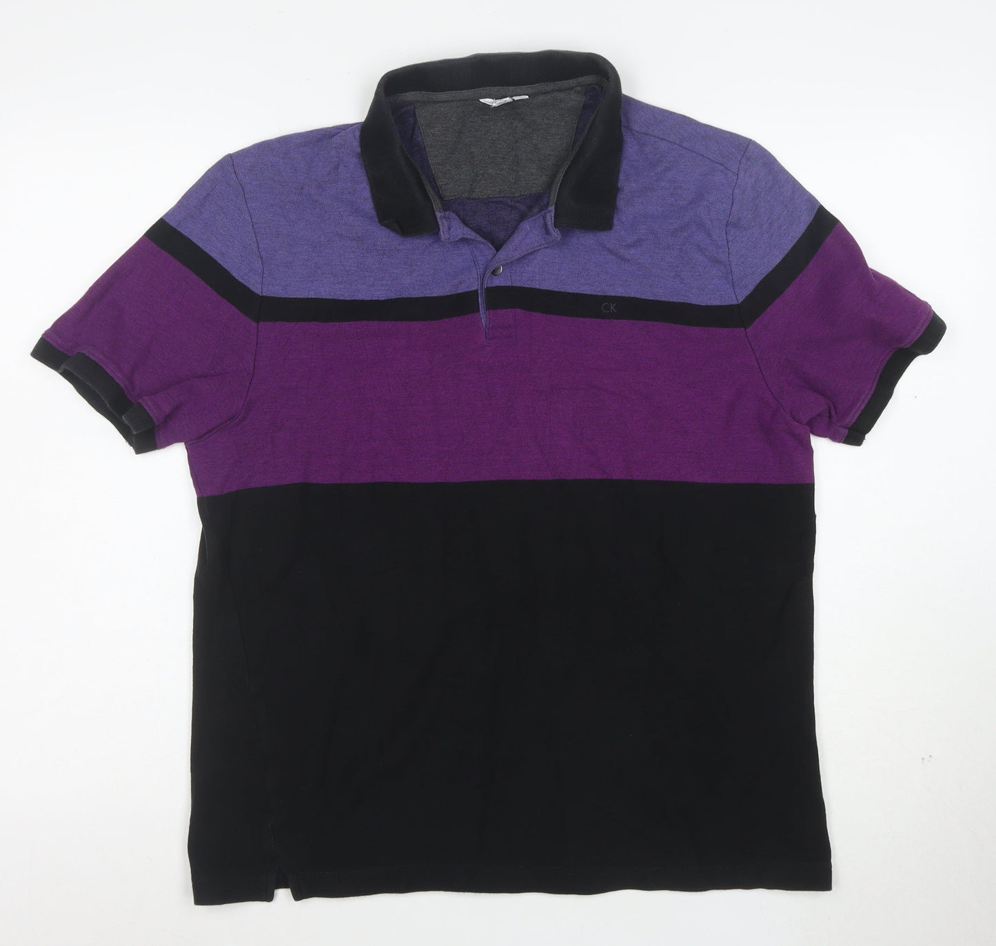 Calvin Klein Men's Purple Black Colourblock Polo Shirt Size L