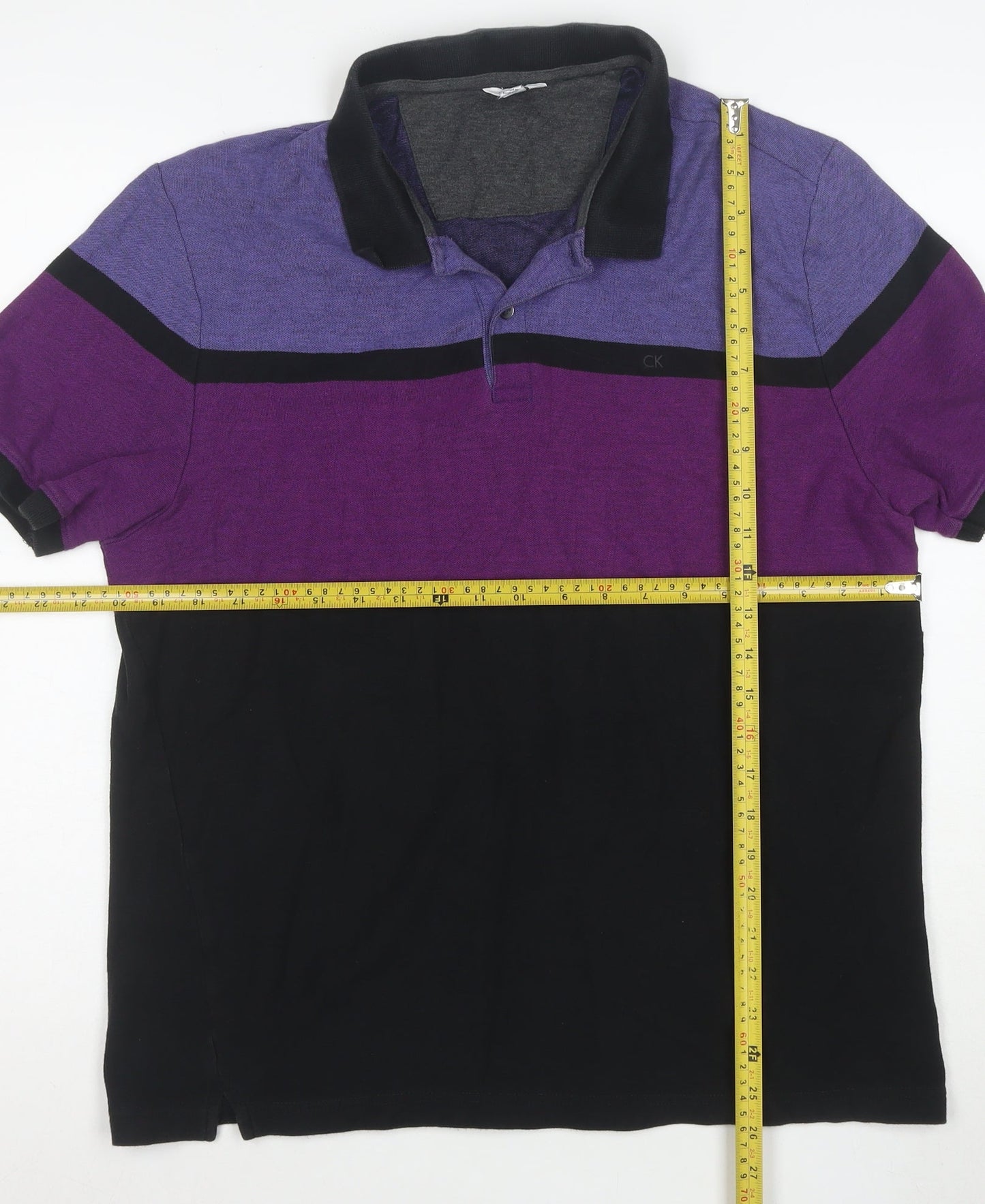 Calvin Klein Men's Purple Black Colourblock Polo Shirt Size L