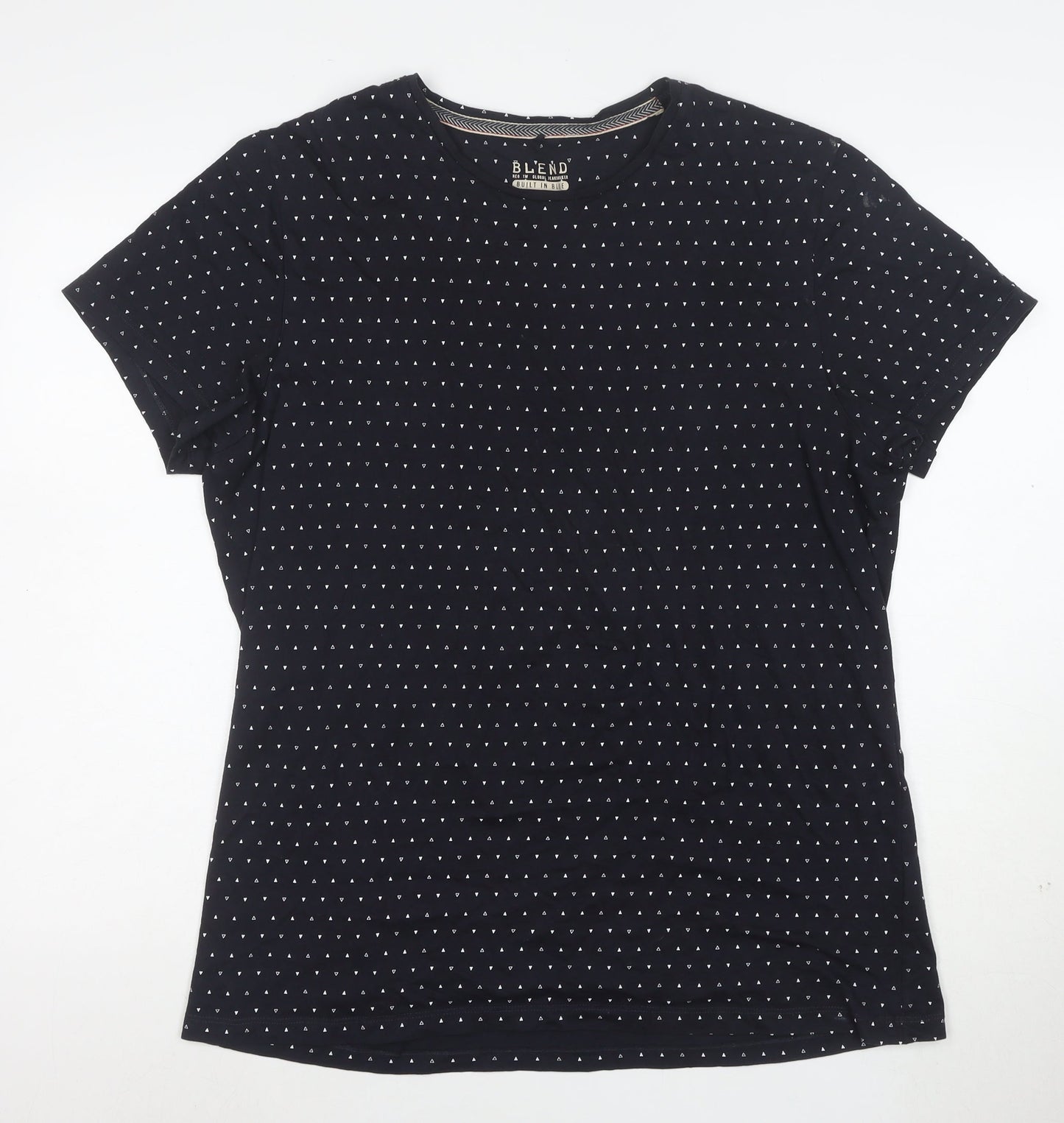 Blend Womens Blue Geometric Cotton Short Sleeve T-Shirt XL