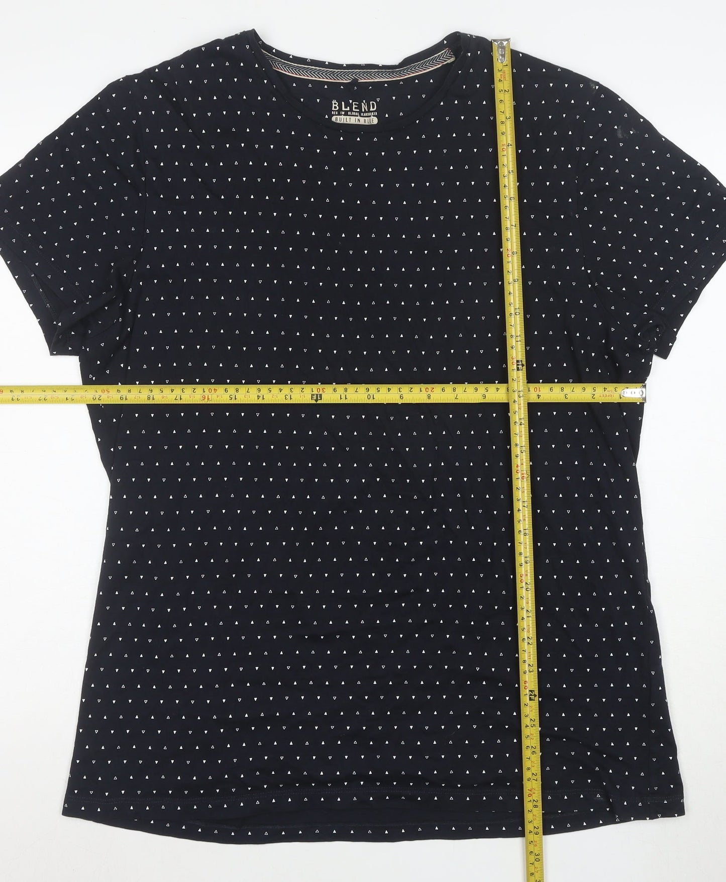 Blend Womens Blue Geometric Cotton Short Sleeve T-Shirt XL