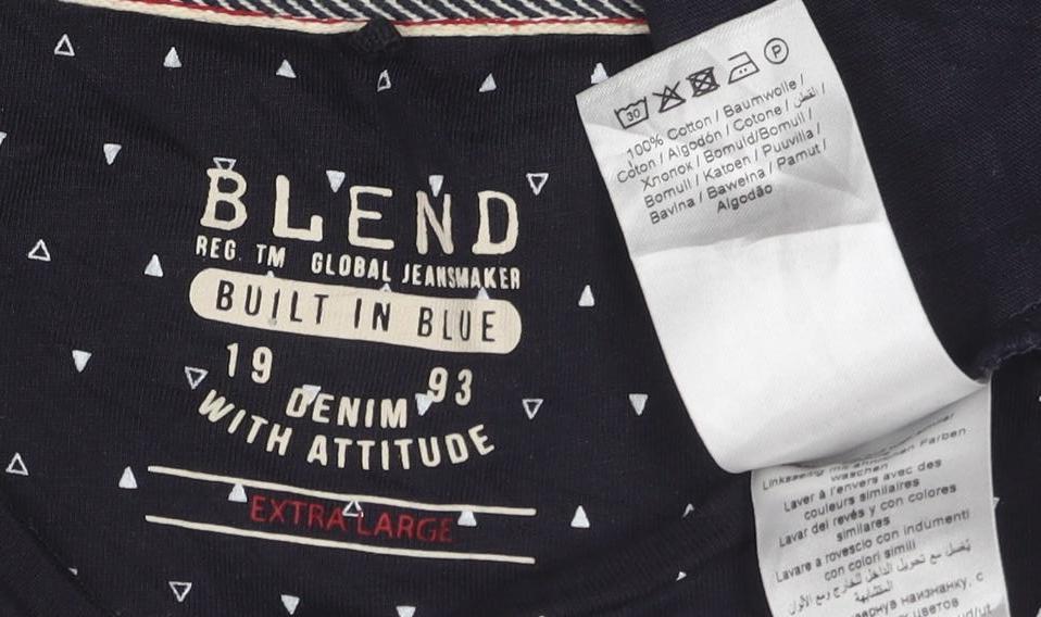 Blend Womens Blue Geometric Cotton Short Sleeve T-Shirt XL