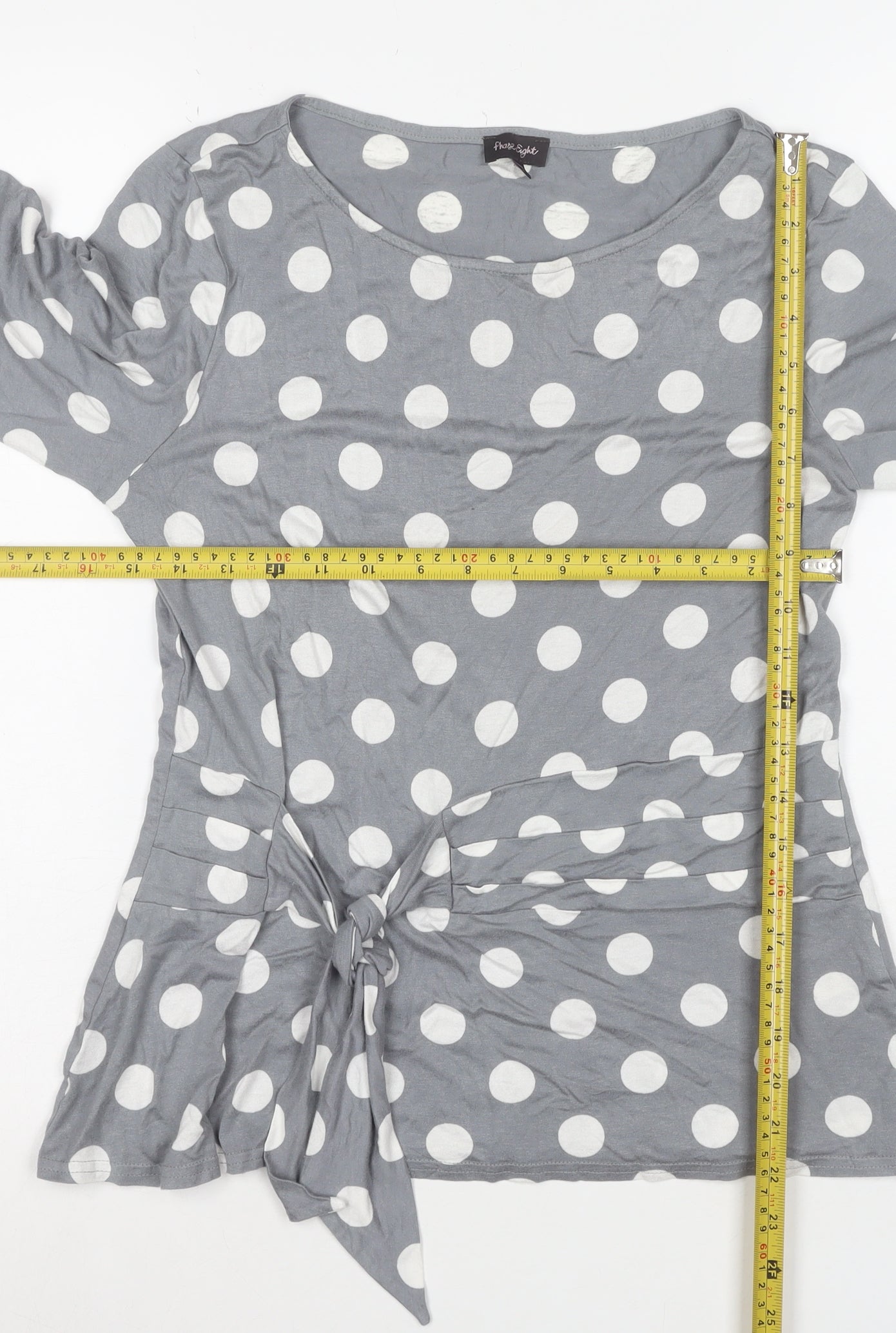 Front Cover Women Grey Polka Dot Tunic Top Size 12 3/4 Sleeve