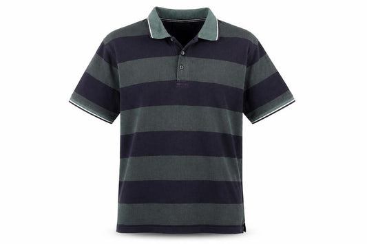 Maine New England Mens Blue Green Striped Polo Shirt L Cotton Classic Fit
