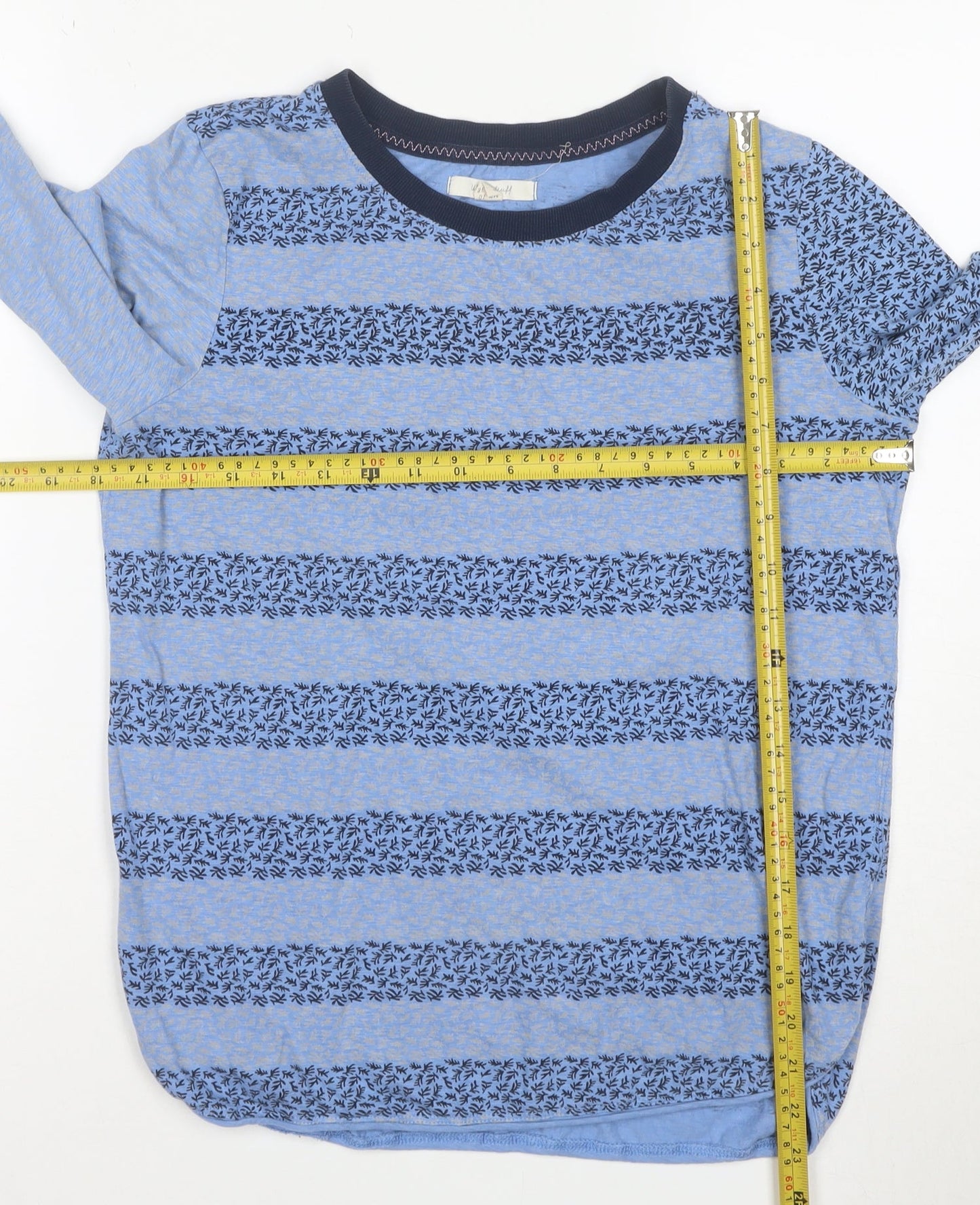 White Stuff Womens Blue Striped Long Sleeve Cotton T-Shirt UK 10