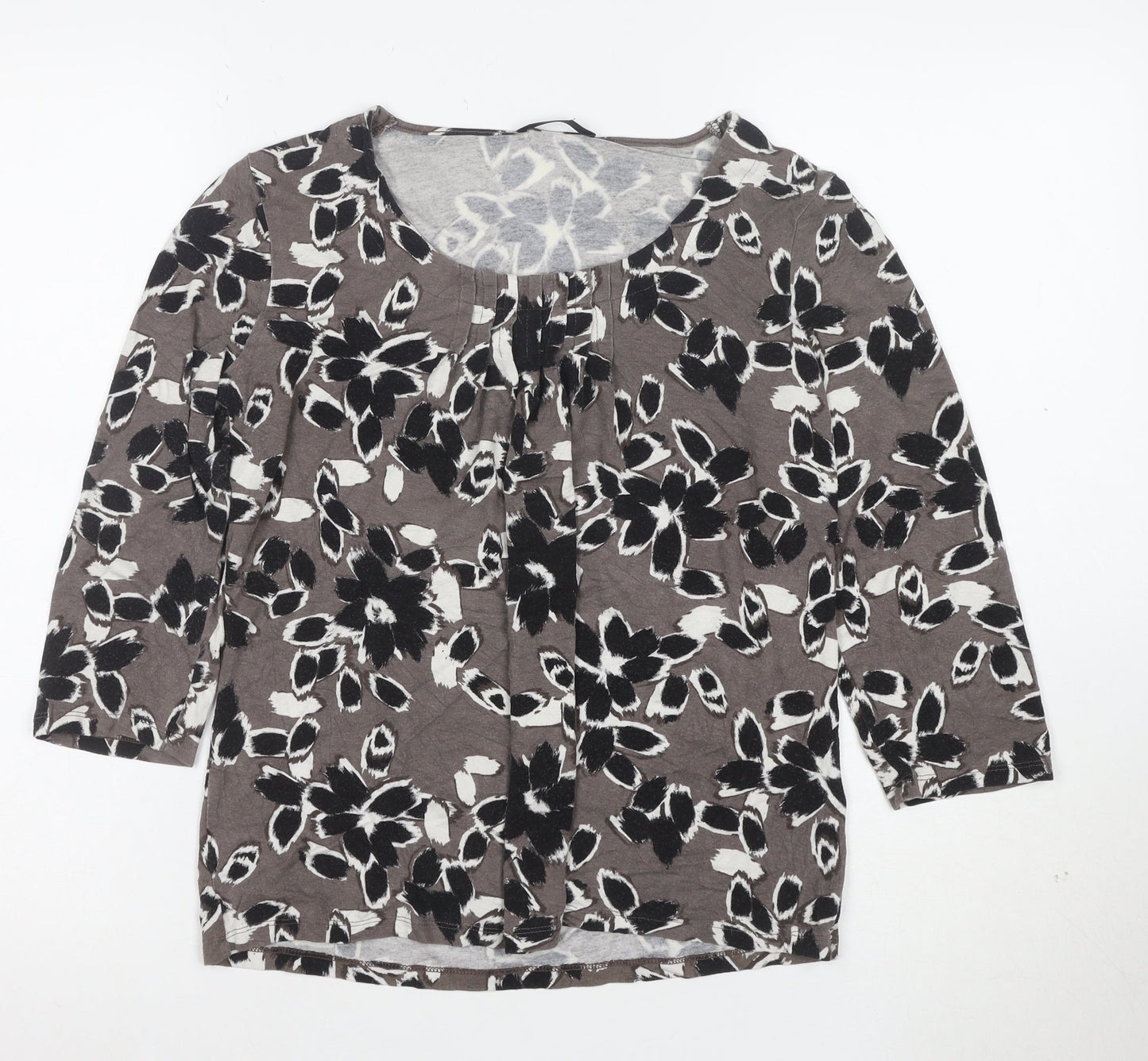 Marks and Spencer Women’s Brown Floral 3/4 Sleeve Jersey T-Shirt Size 12