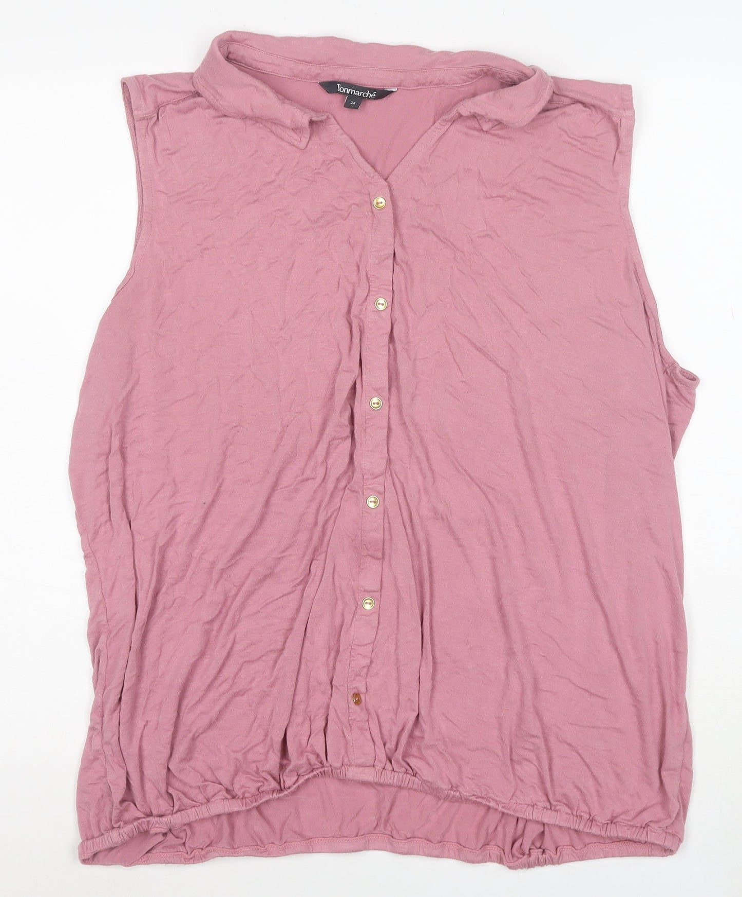 Bonmarche Women's Pink Sleeveless Collared Button-Up Top Size 24
