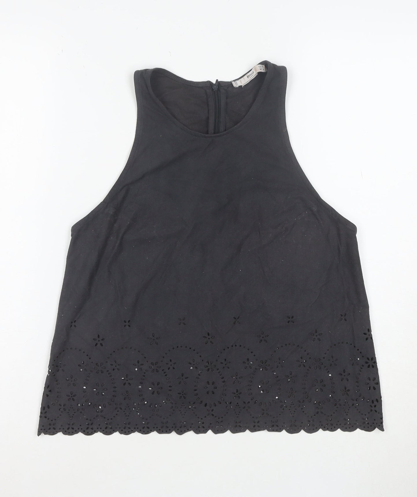 MNG Suit Women's Black Embroidered Cotton High Neck Tank Top Size S
